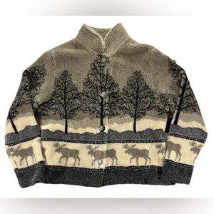 Vintage 90s Black Diamond Moose AOP Fleece Jacket Women's Medium Made in USA